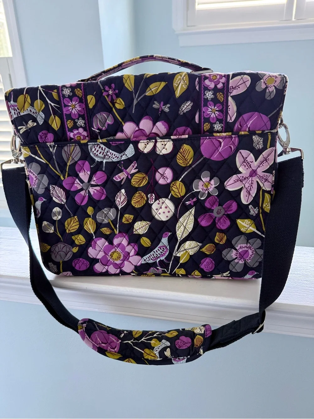 Vera Bradley Quilted Floral Laptop Satchel in Black, Purple and Yellow